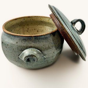 HANDMADE Stoneware Pottery Art | Turquoise Ceramic Lidded Bowl